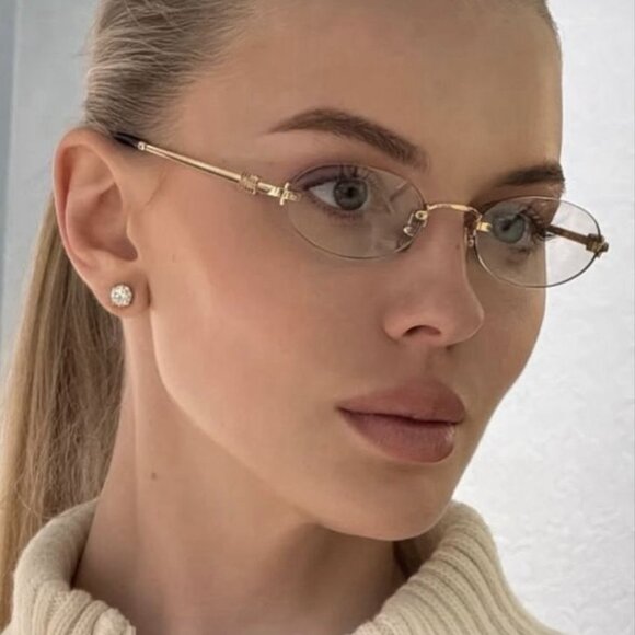 Miu Miu MUA54S 5AK08N Oval Sunglasses – Gold\\Clear Blue Light Filter main image 9
